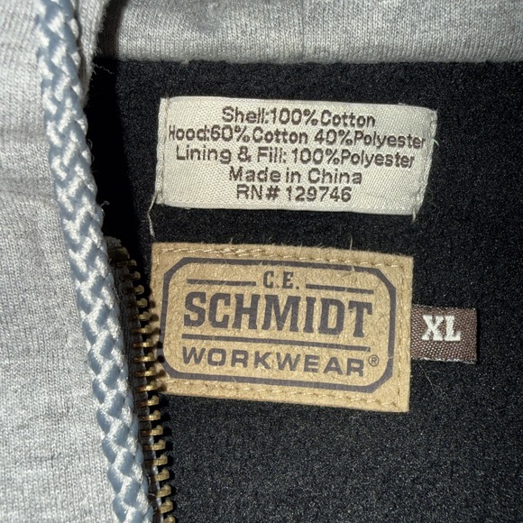 C E Schmidt Coat Men's XL Brown Canvas Jacket Full Zip Hoodie Outdoor Workwear - Picture 3 of 13
